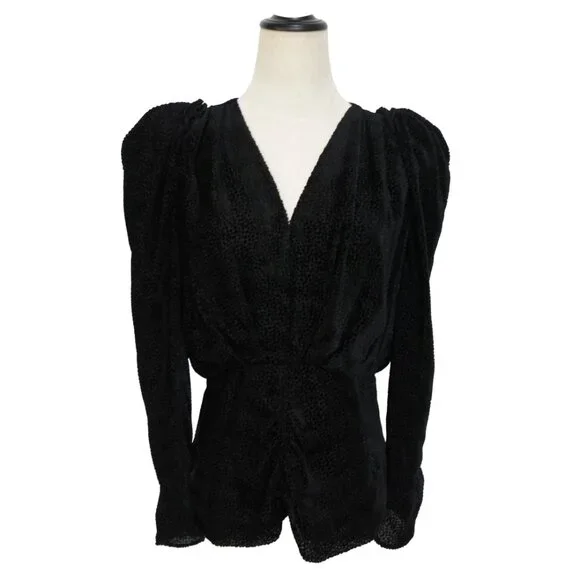 ISABEL MARANT Black Silk Viscose MARLIN Burnout Polka Dot Ruched Top 38 - Picture 4 of 11